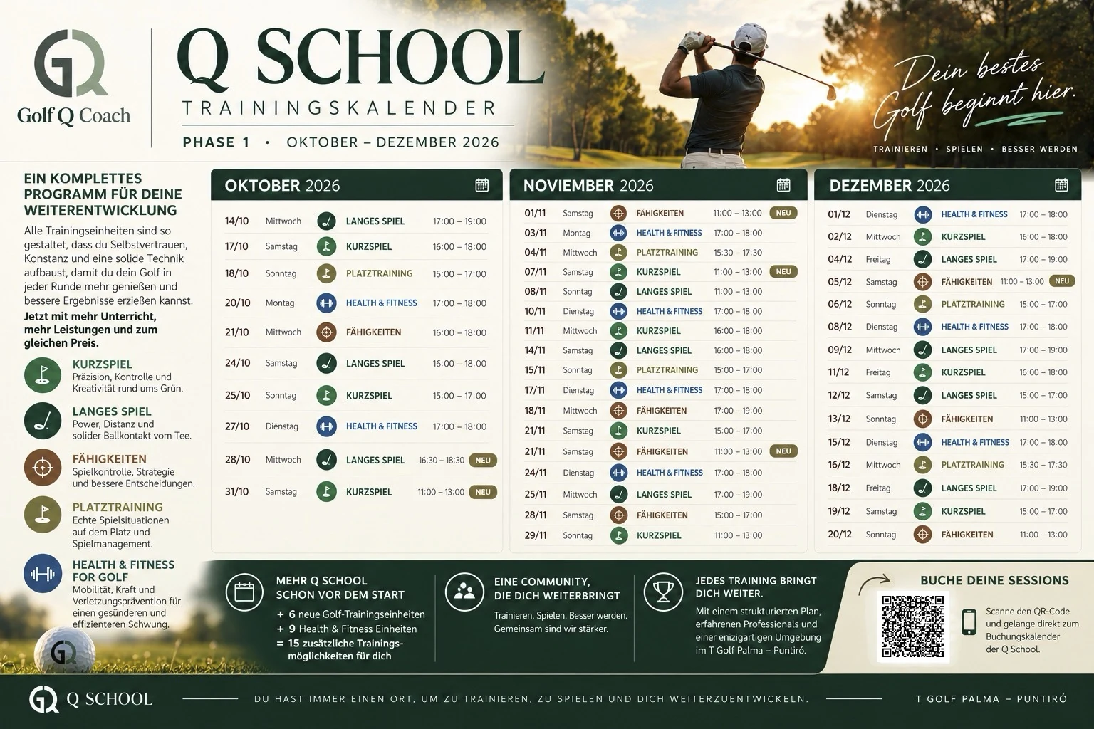 Q School Trainingskalender Oktober bis Dezember 2026