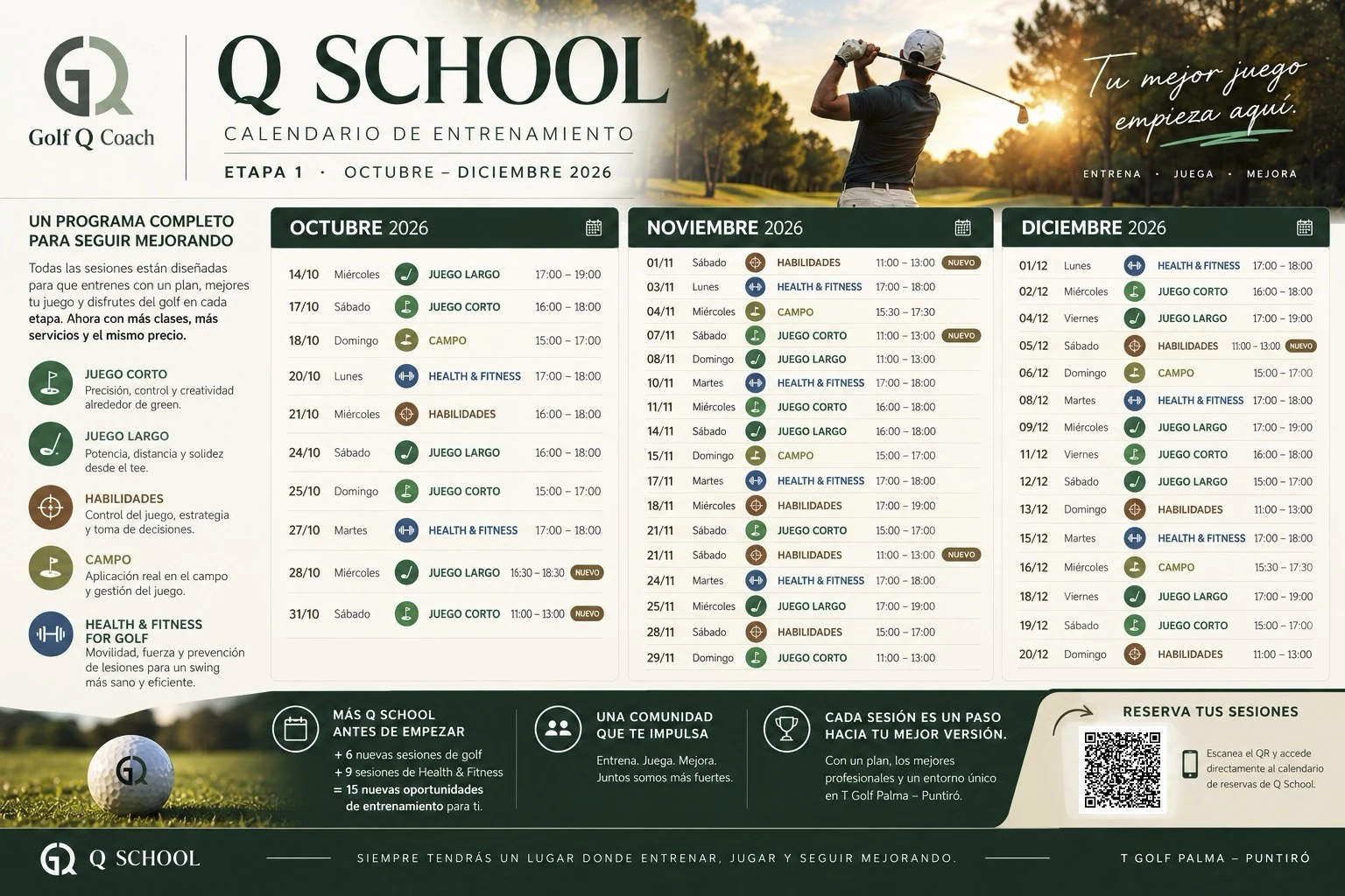 Calendario Q School octubre a diciembre 2026